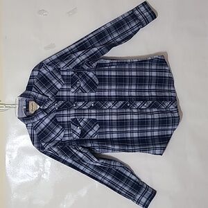 Wrangler Men's Navy‎ Blue Plaid Long Sleeve Pearl Button Western Shirt - Large